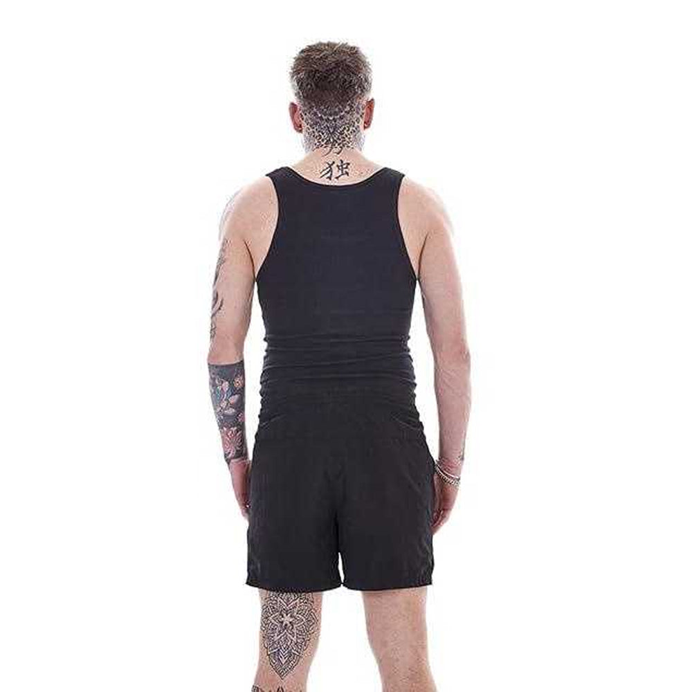 Black - Back - Keanu Mens Ribbed Cotton Blend Fitted Vest Top (Pack of 6)