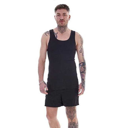 Black - Lifestyle - Keanu Mens Ribbed Cotton Blend Fitted Vest Top (Pack of 6)