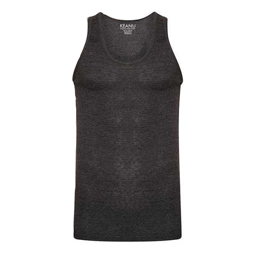Navy-Charcoal-Black-Grey - Side - Keanu Mens Ribbed Cotton Blend Fitted Vest Top (Pack of 6)