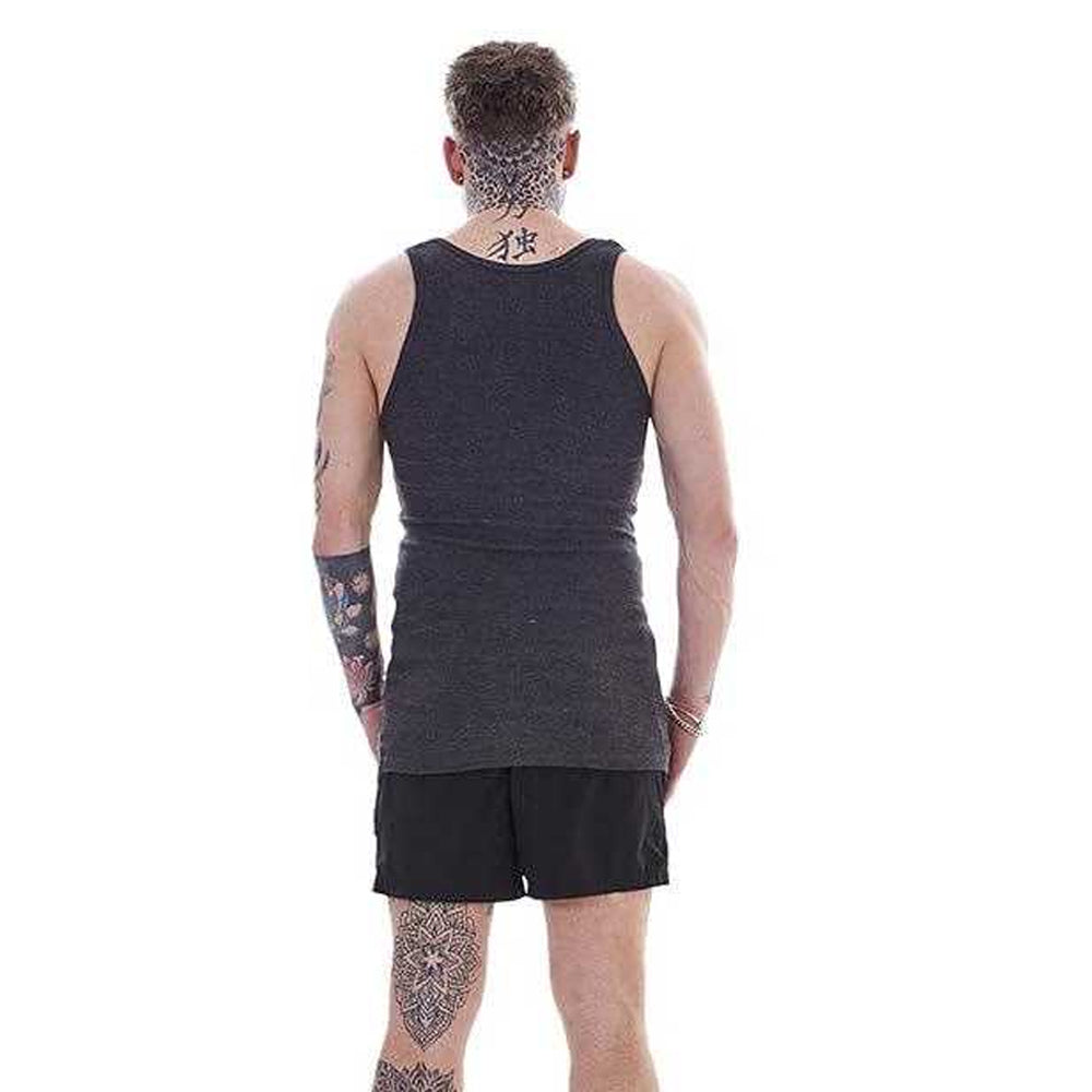 Navy-Charcoal-Black-Grey - Back - Keanu Mens Ribbed Cotton Blend Fitted Vest Top (Pack of 6)