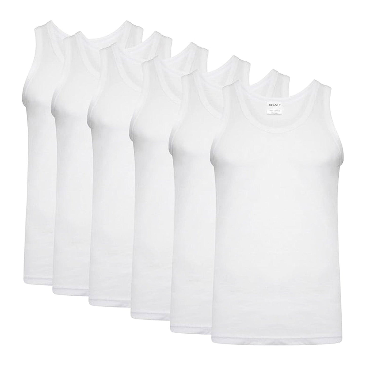 White - Front - Keanu Mens Fitted Vest Top (Pack of 6)