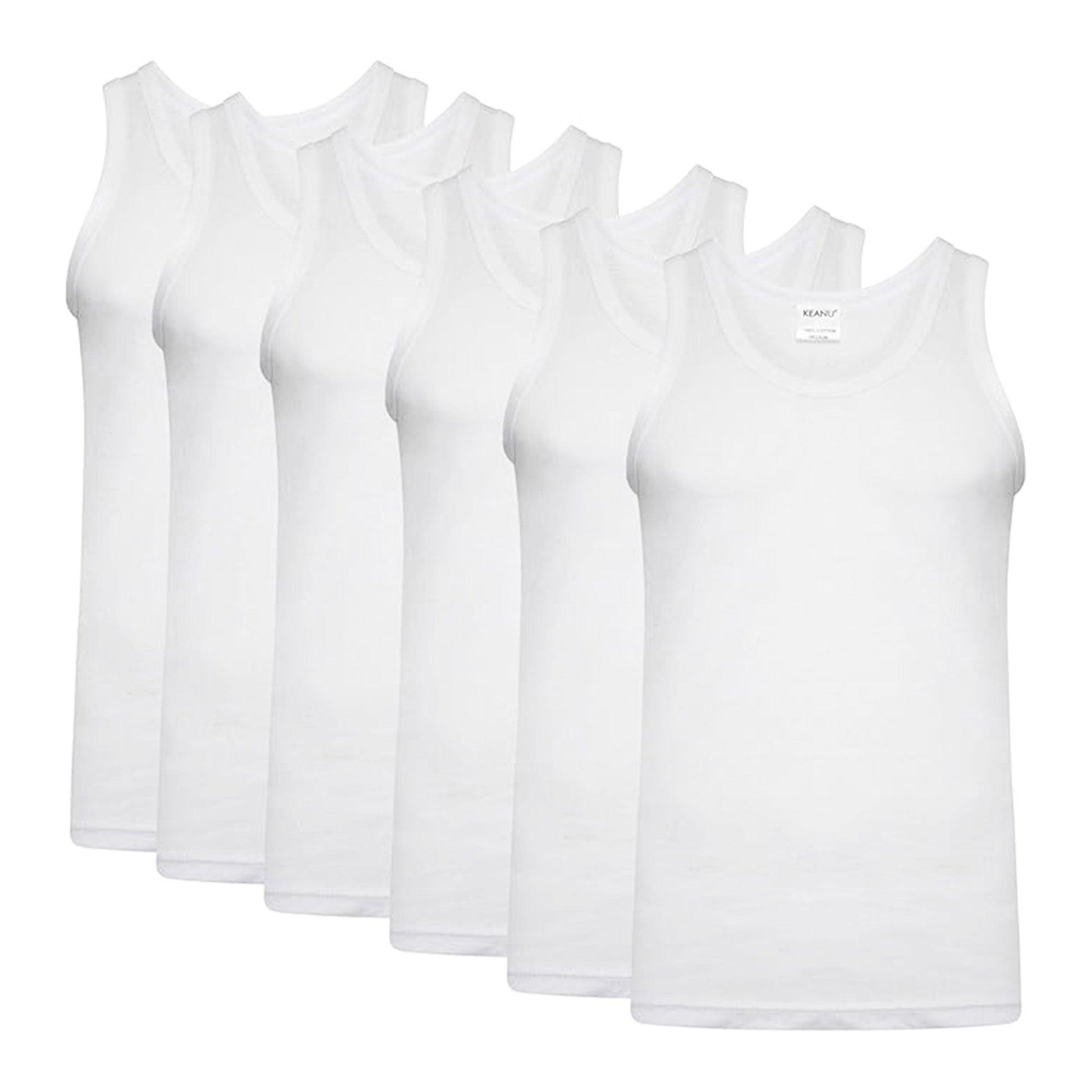 White - Front - Keanu Mens Fitted Vest Top (Pack of 6)