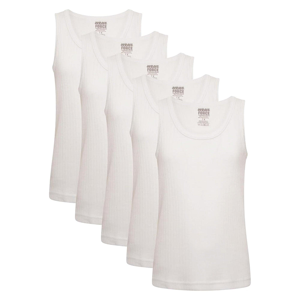 White - Front - Heatforce Childrens-Kids Thermal Vest Top (Pack Of 5)