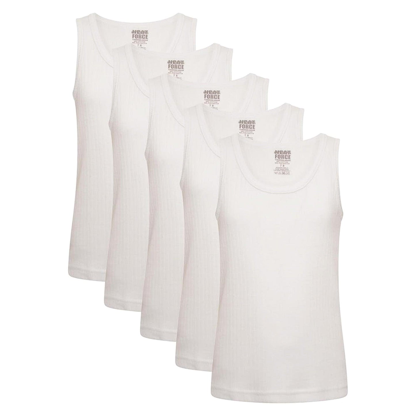 White - Front - Heatforce Childrens-Kids Thermal Vest Top (Pack of 5)