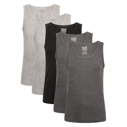 Black-Dark Grey-Light Grey - Front - Heatforce Childrens-Kids Thermal Vest Top (Pack of 5)