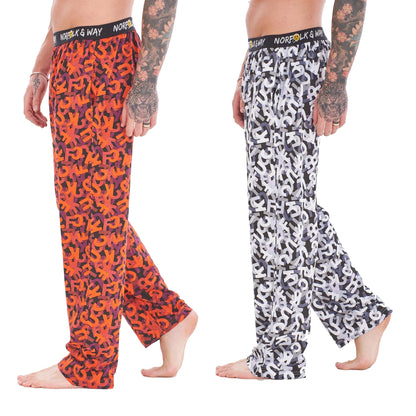 Orange-White-Black - Back - Norfolk & Way Mens Novelty All-Over Print Lounge Pants (Pack of 2)