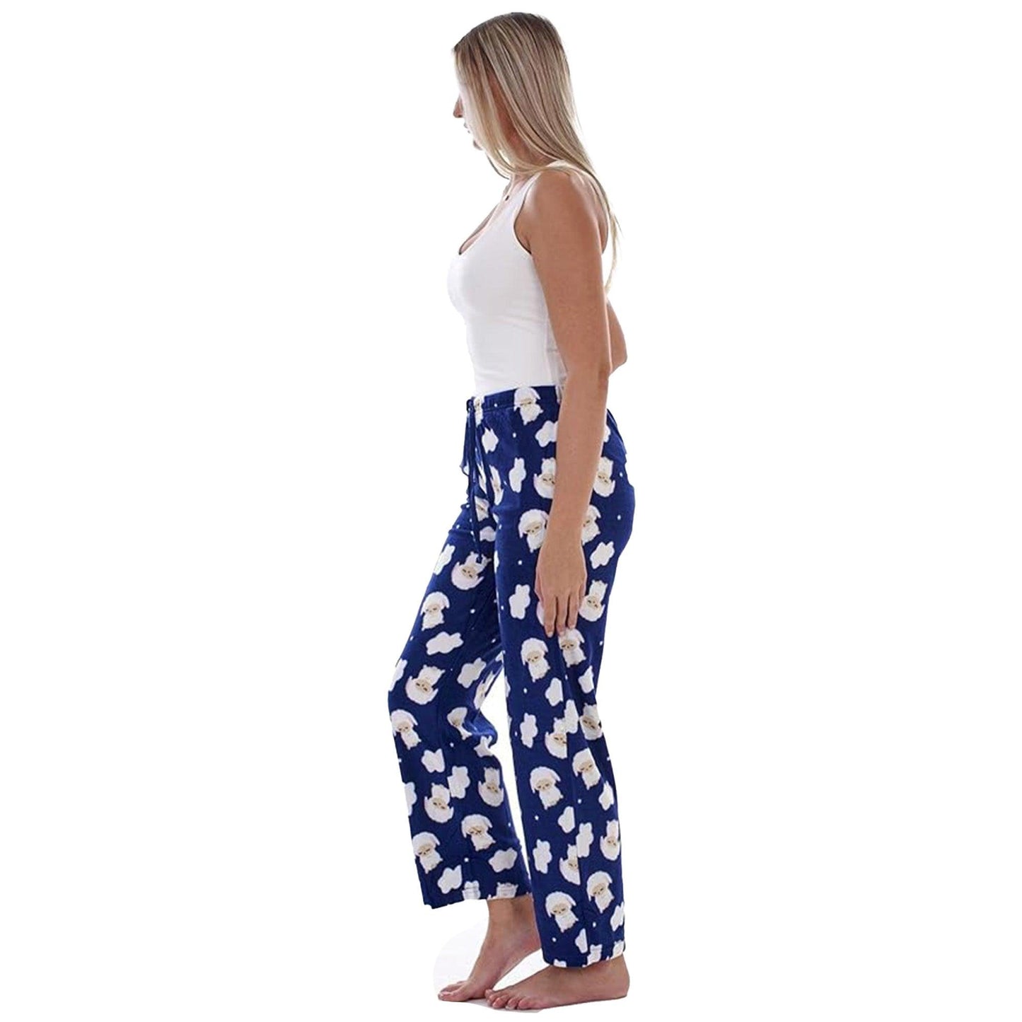Pink-Navy Blue - Lifestyle - Keanu Womens-Ladies Fleece Lamb & Puppy Lounge Pants (Pack of 2)