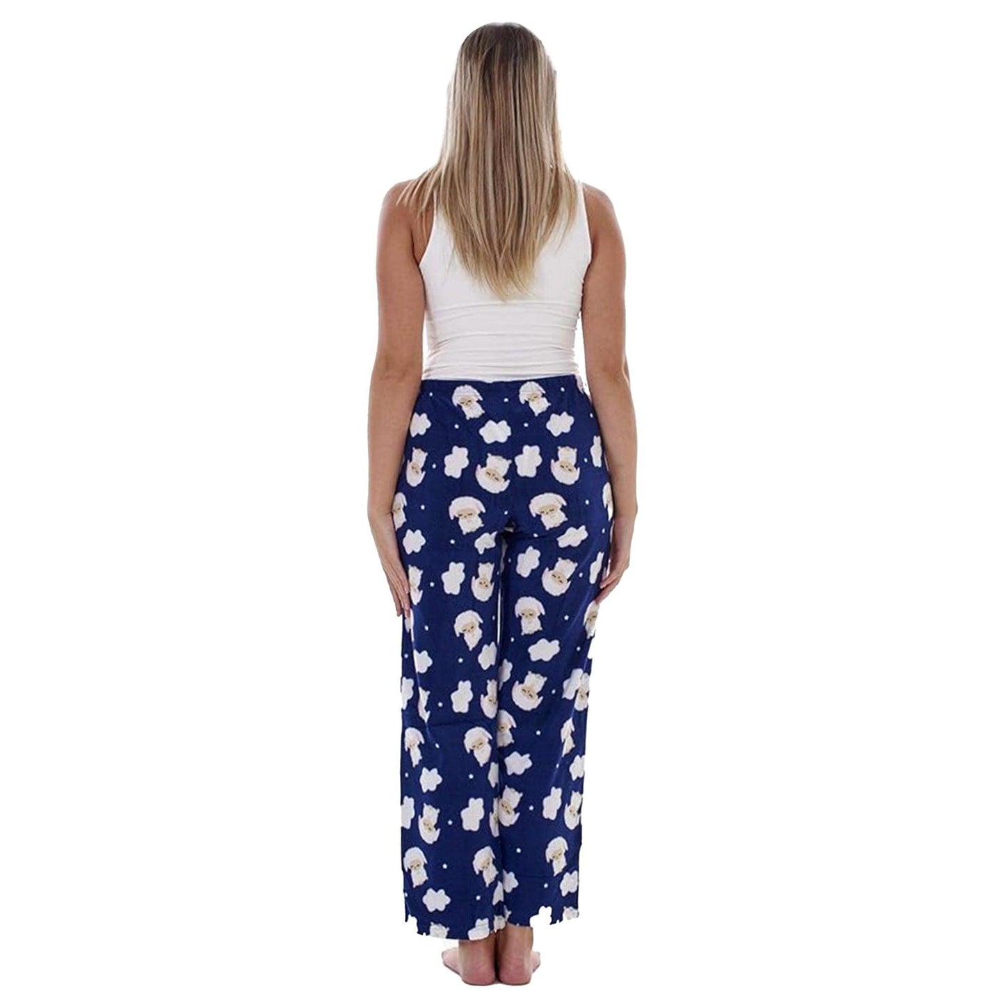 Pink-Navy Blue - Back - Keanu Womens-Ladies Fleece Lamb & Puppy Lounge Pants (Pack of 2)
