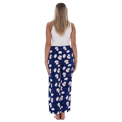Pink-Navy Blue - Back - Keanu Womens-Ladies Fleece Lamb & Puppy Lounge Pants (Pack of 2)