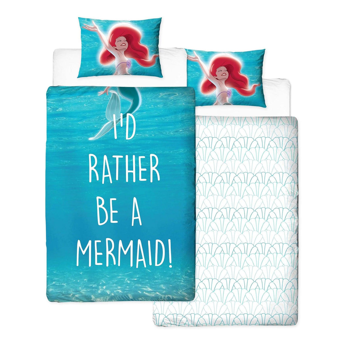 Blue-White - Front - Little Mermaid Reversible Duvet Set