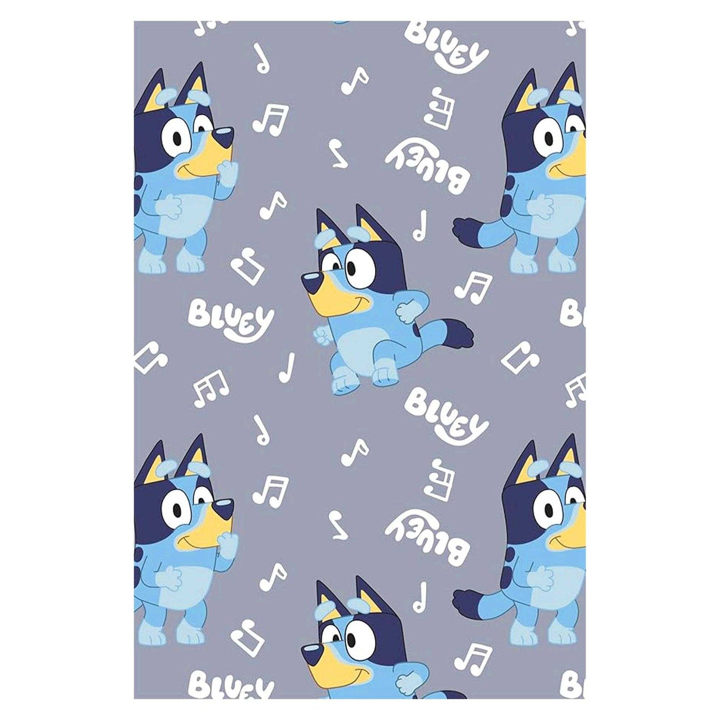 Grey-Blue-White - Front - Bluey Childrens-Kids Fleece Music Notes Supersoft Blanket
