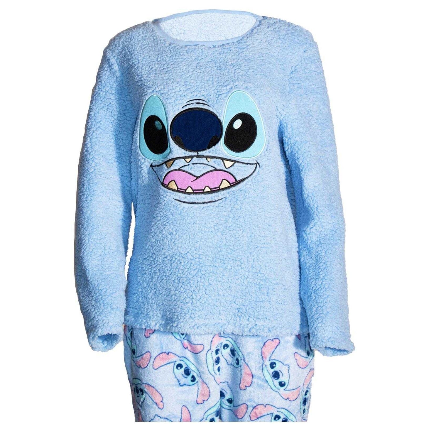 Blue - Side - Lilo & Stitch Girls Fleece Long Pyjama Set