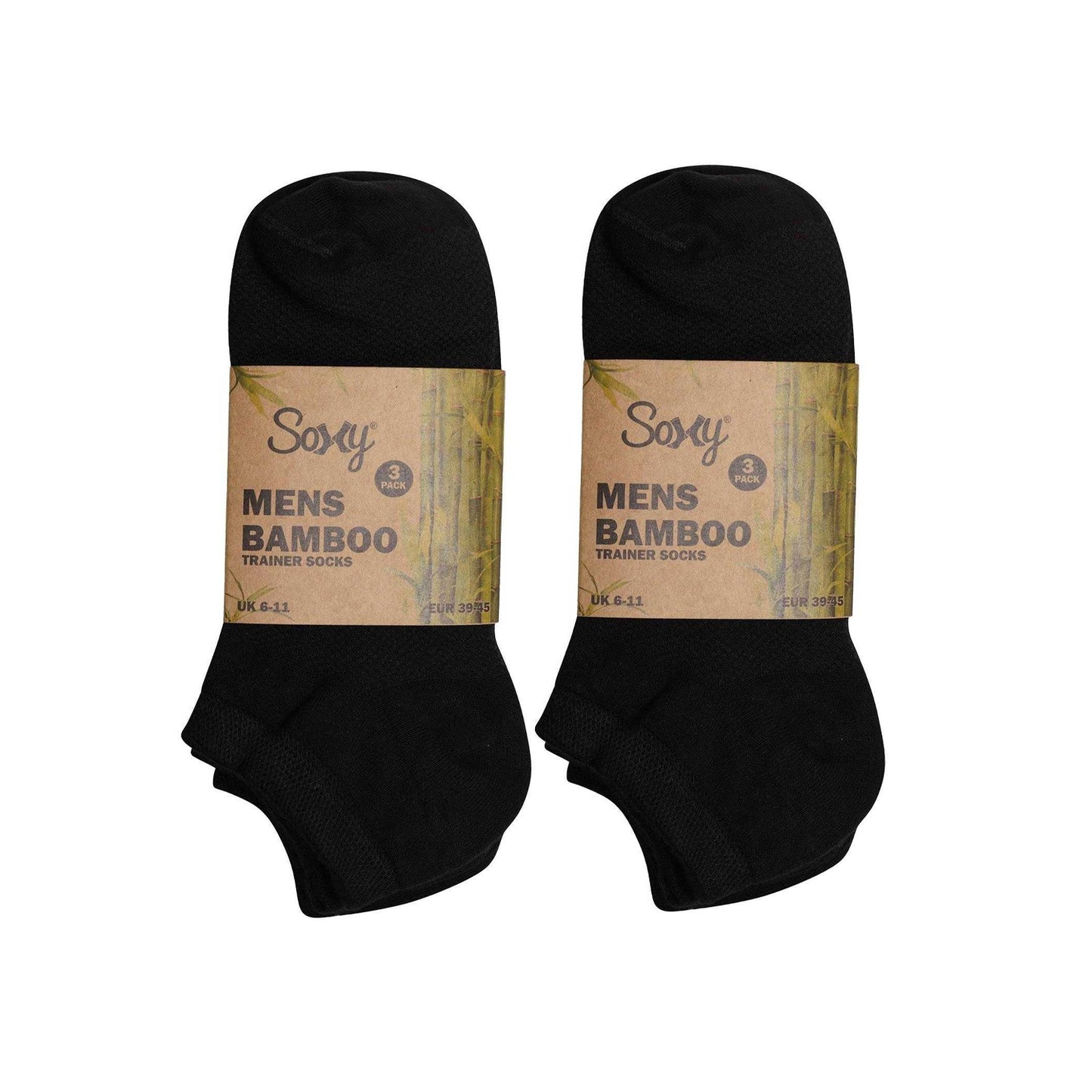 Black - Side - Soxy Mens Ankle Bamboo Trainer Socks (Pack of 6)