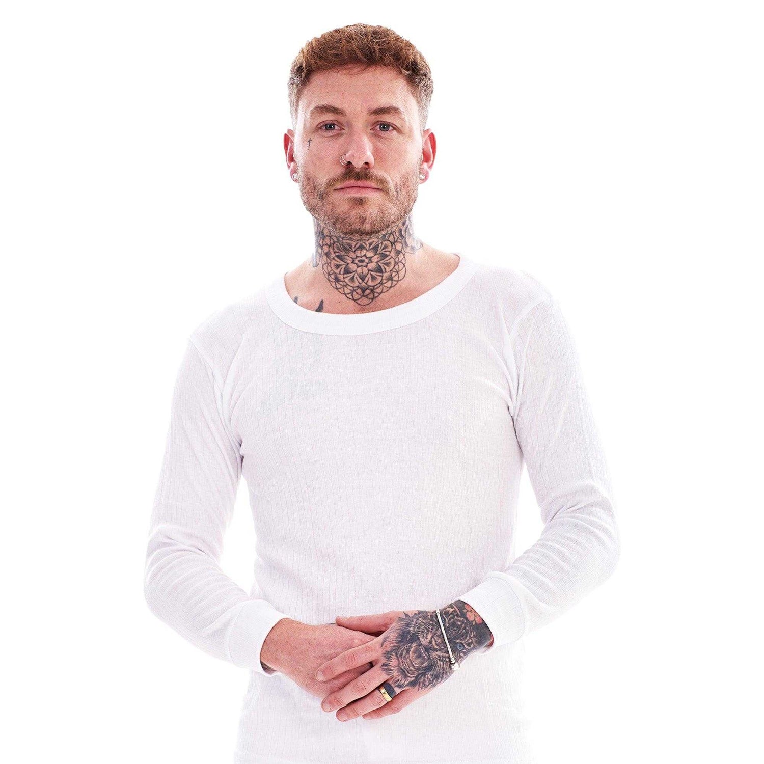 White - Side - Keanu Mens Thermal Long-Sleeved T-Shirt (Pack of 3)