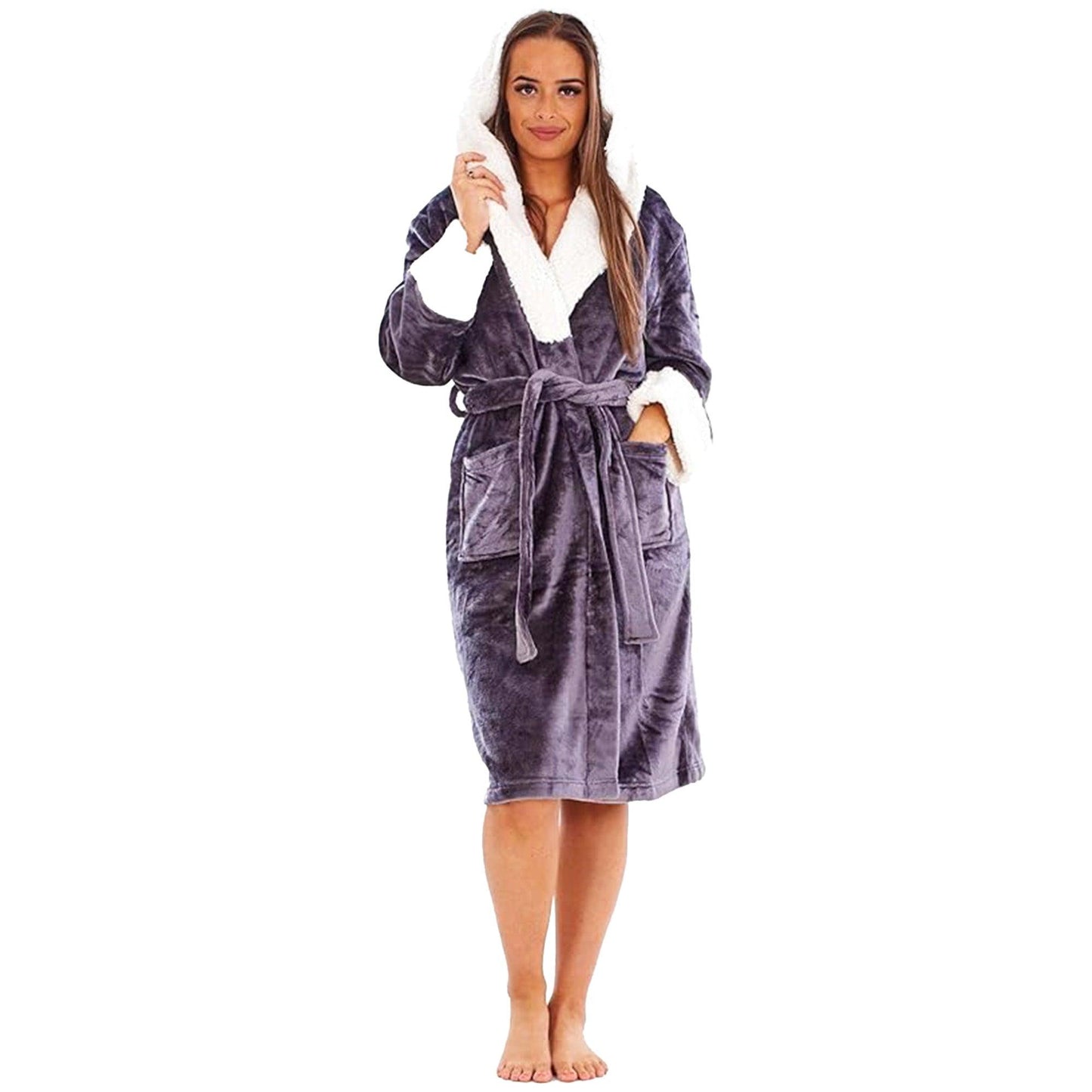Charcoal - Front - Keanu Womens-Ladies Shimmer Sherpa Fleece Dressing Gown