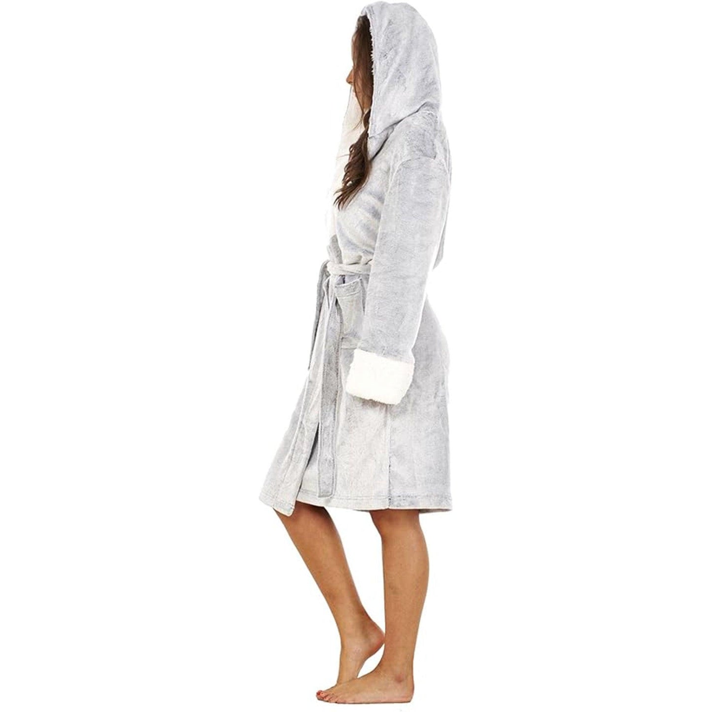 Grey - Side - Keanu Womens-Ladies Shimmer Sherpa Fleece Dressing Gown