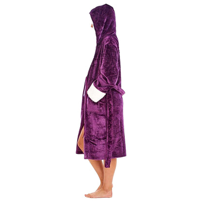 Purple - Side - Keanu Womens-Ladies Shimmer Sherpa Fleece Dressing Gown