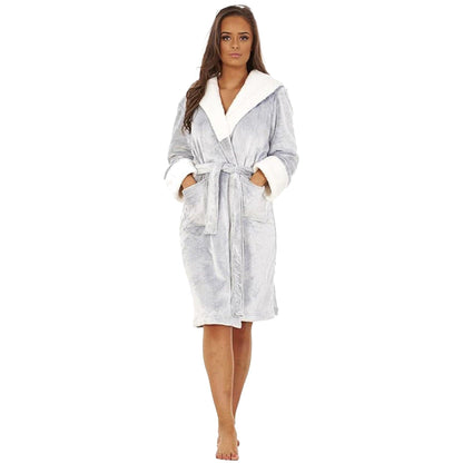 Grey - Front - Keanu Womens-Ladies Shimmer Sherpa Fleece Dressing Gown