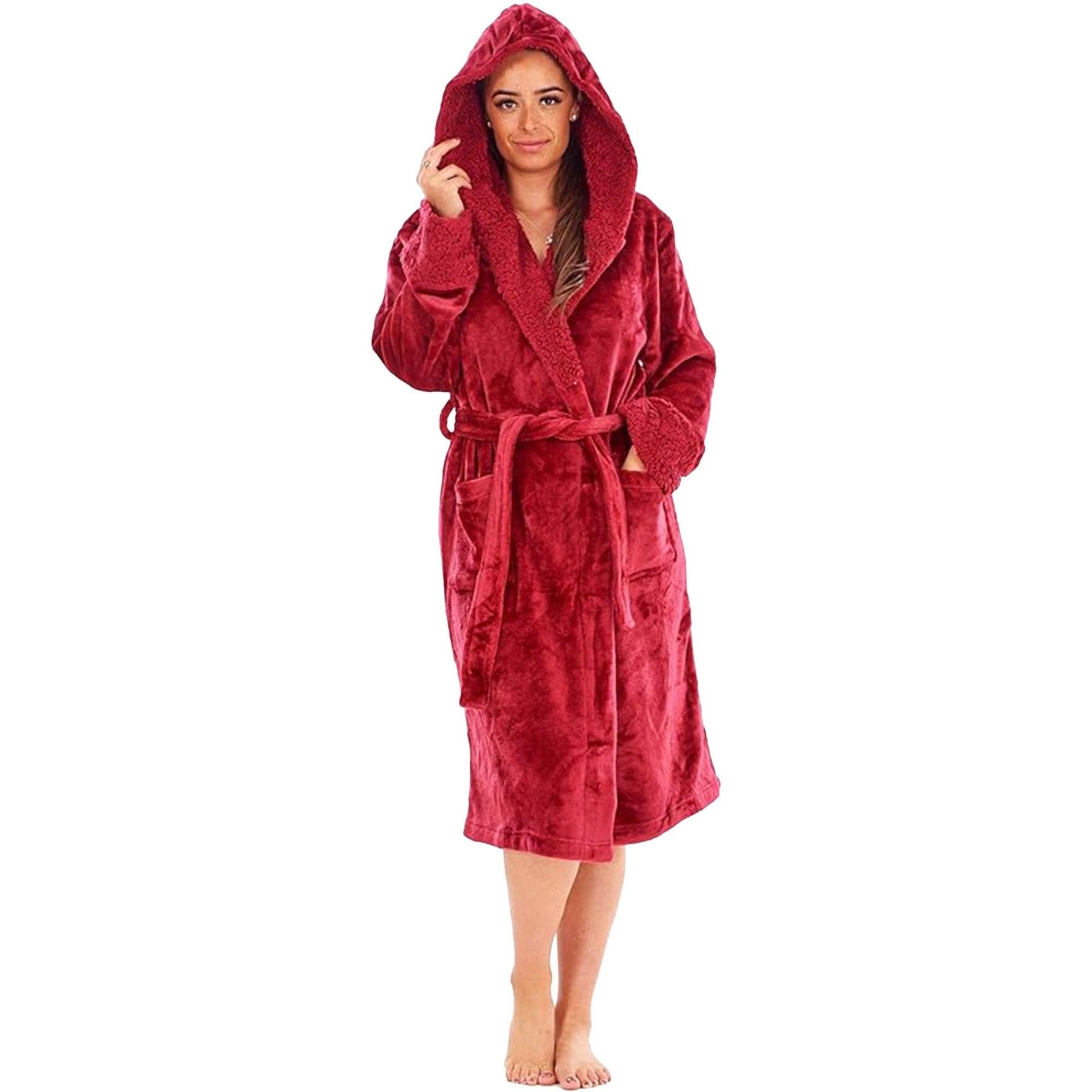 Berry - Side - Keanu Womens-Ladies Shimmer Sherpa Fleece Dressing Gown