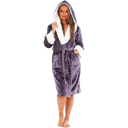 Charcoal - Side - Keanu Womens-Ladies Shimmer Sherpa Fleece Dressing Gown