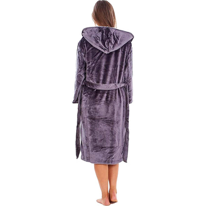 Charcoal - Back - Keanu Womens-Ladies Shimmer Sherpa Fleece Dressing Gown