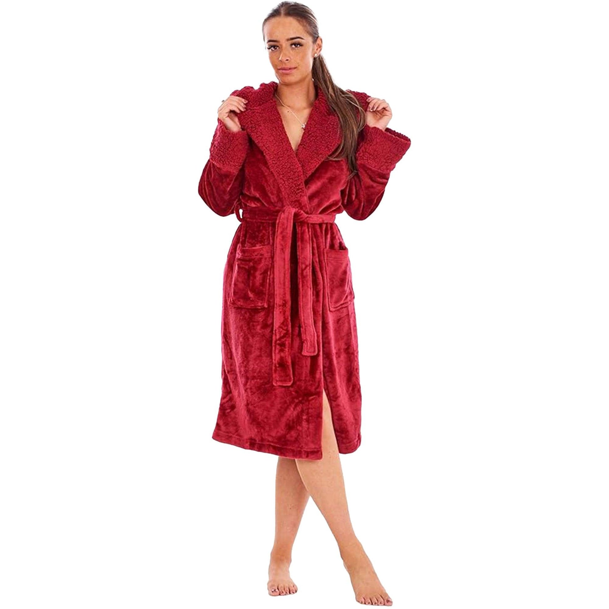 Berry - Front - Keanu Womens-Ladies Shimmer Sherpa Fleece Dressing Gown