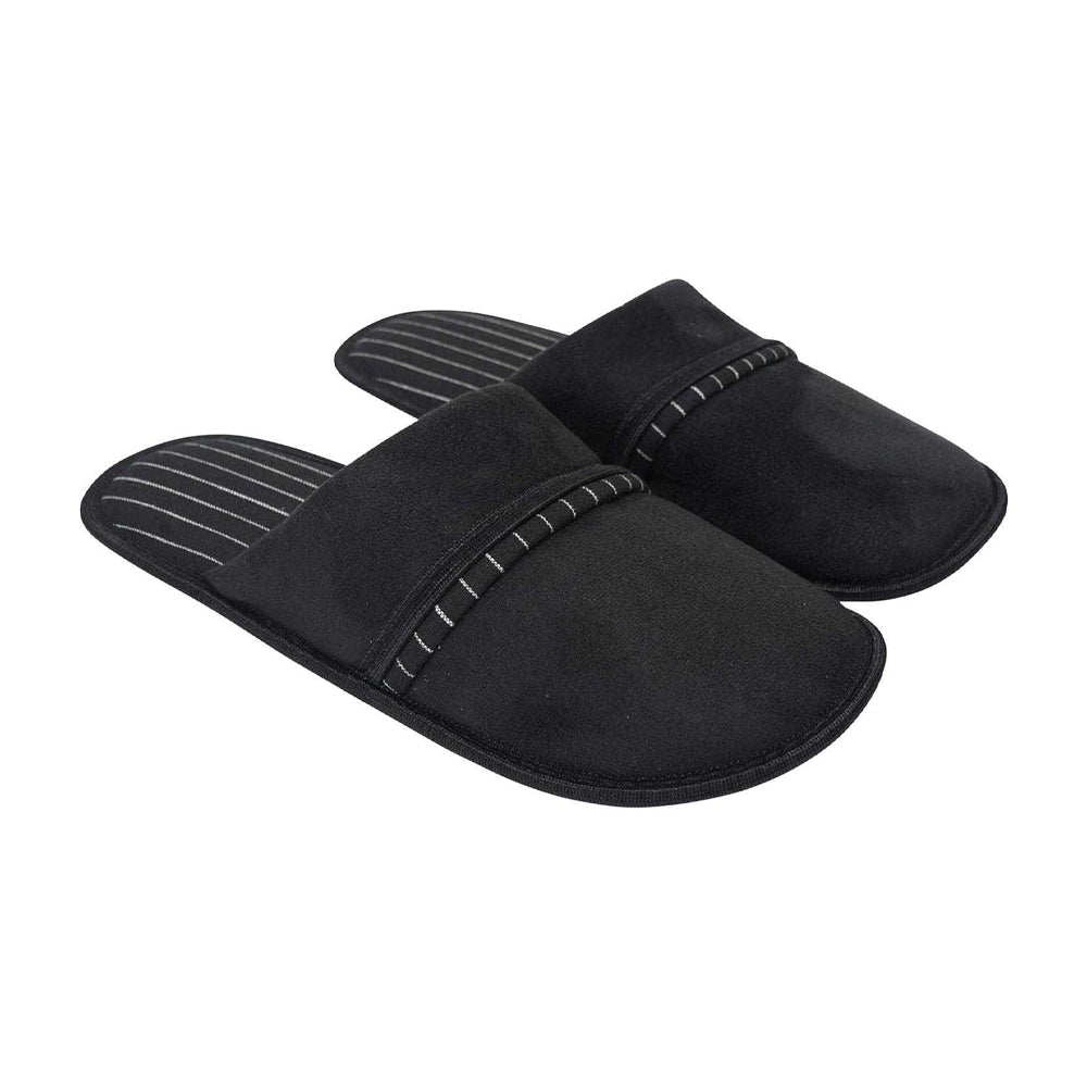 Black - Front - Keanu Mens Pinstripe Slip-on Mule Slippers