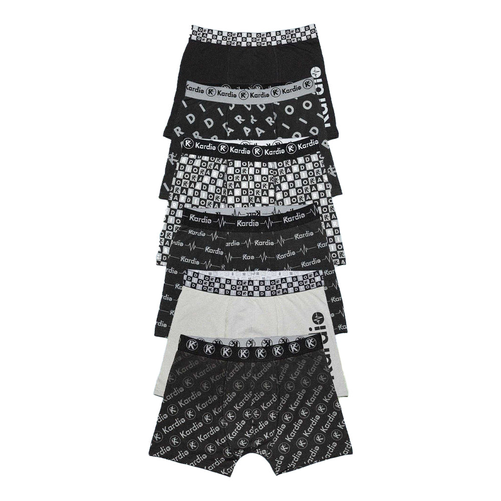 Light Grey-Dark Grey-Black-White-Green - Front - Keanu Mens Cotton Blend Performance Boxer Shorts (Pack of 6)