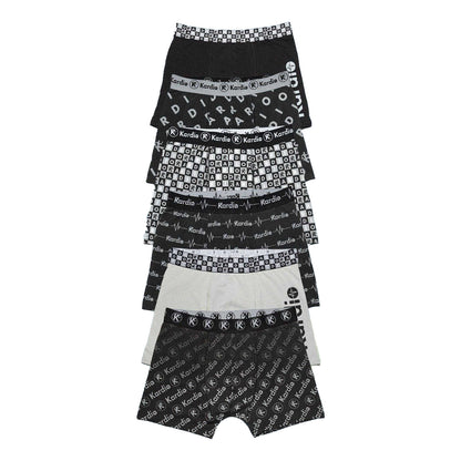 Light Grey-Dark Grey-Black-White-Green - Front - Keanu Mens Cotton Blend Performance Boxer Shorts (Pack of 6)