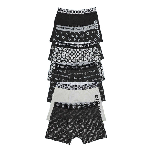 Light Grey-Dark Grey-Black-White-Green - Front - Keanu Mens Cotton Blend Performance Boxer Shorts (Pack of 6)