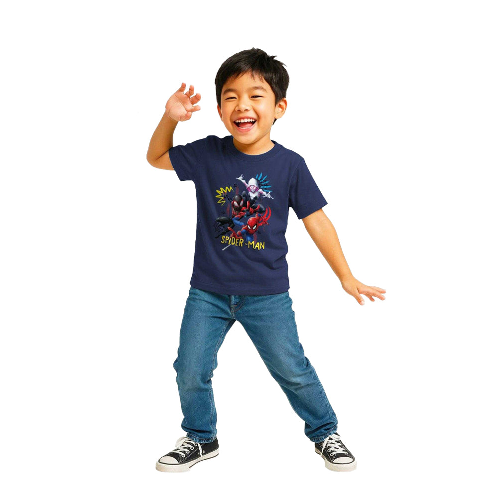 Black-Red-Navy Blue - Lifestyle - Spider-Man Childrens-Kids Characters T-Shirt (Pack of 3)