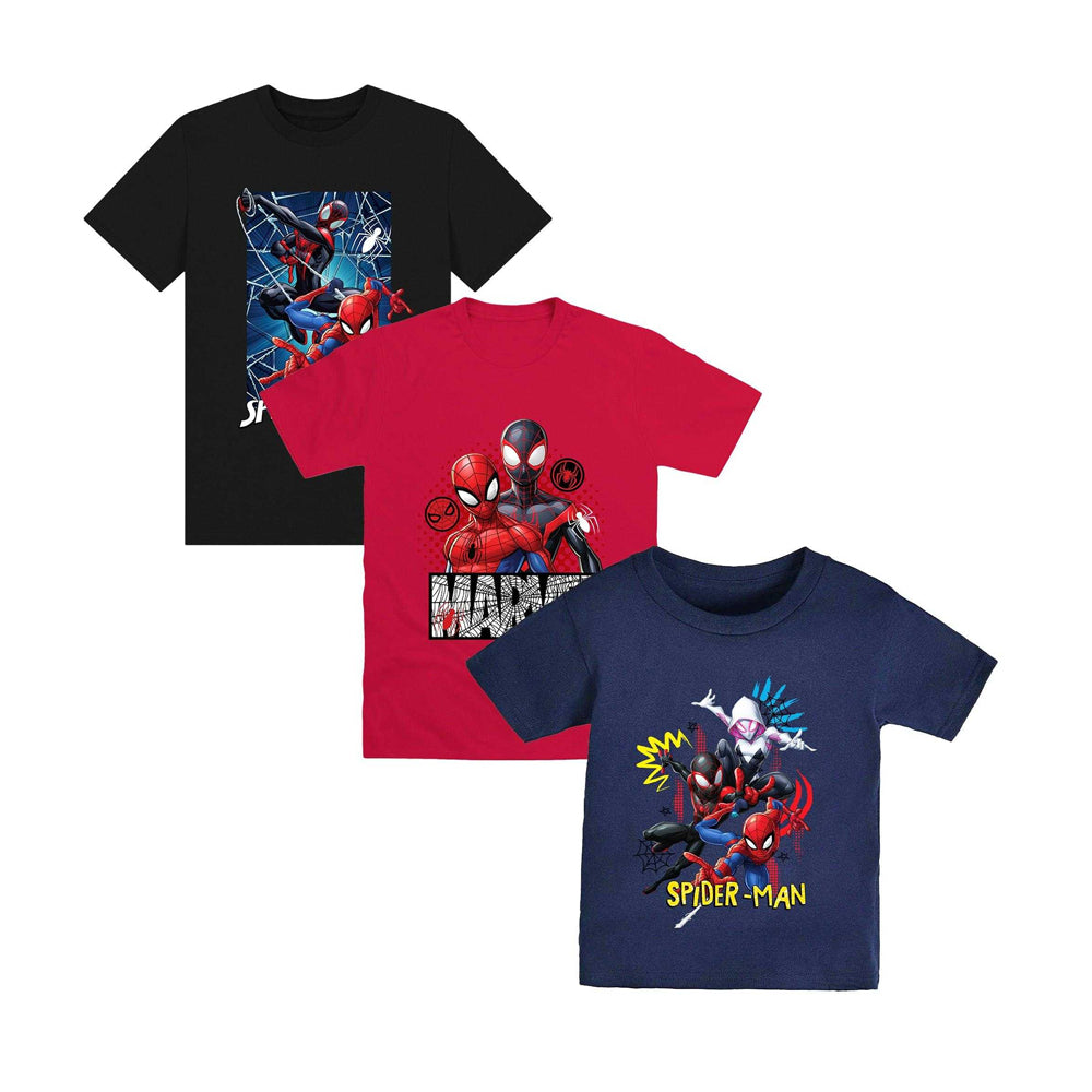 Black-Red-Navy Blue - Front - Spider-Man Childrens-Kids Characters T-Shirt (Pack of 3)