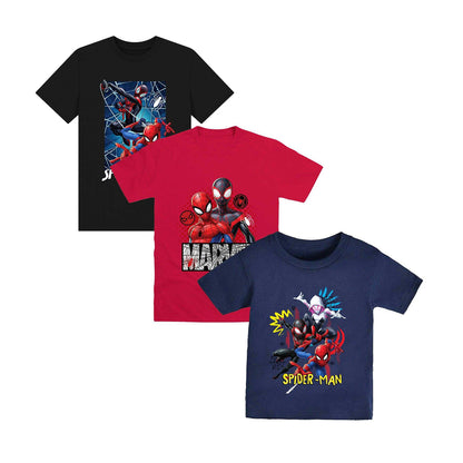 Black-Red-Navy Blue - Front - Spider-Man Childrens-Kids Characters T-Shirt (Pack of 3)
