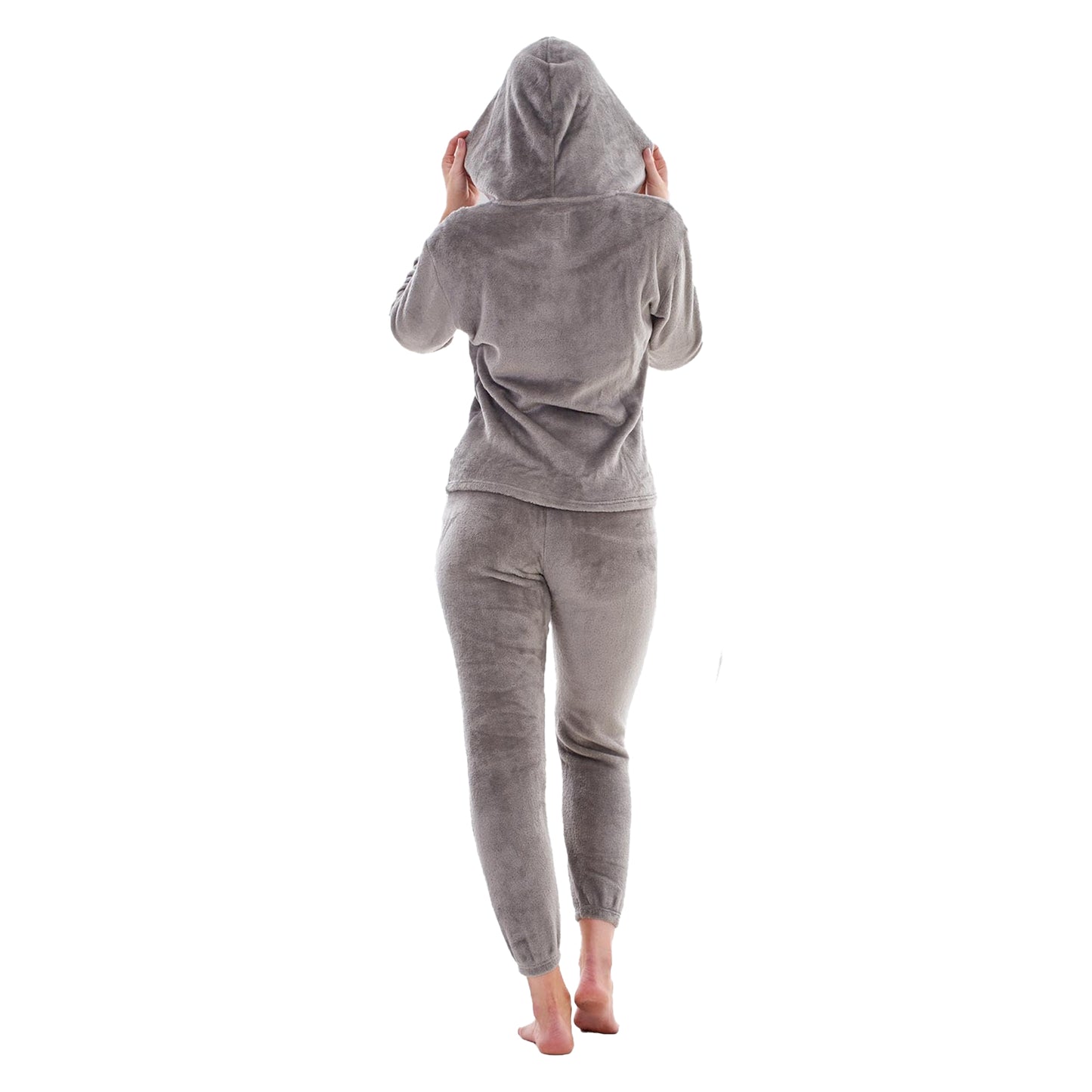 Grey - Back - Keanu Womens-Ladies Zipped Long Pyjama Set