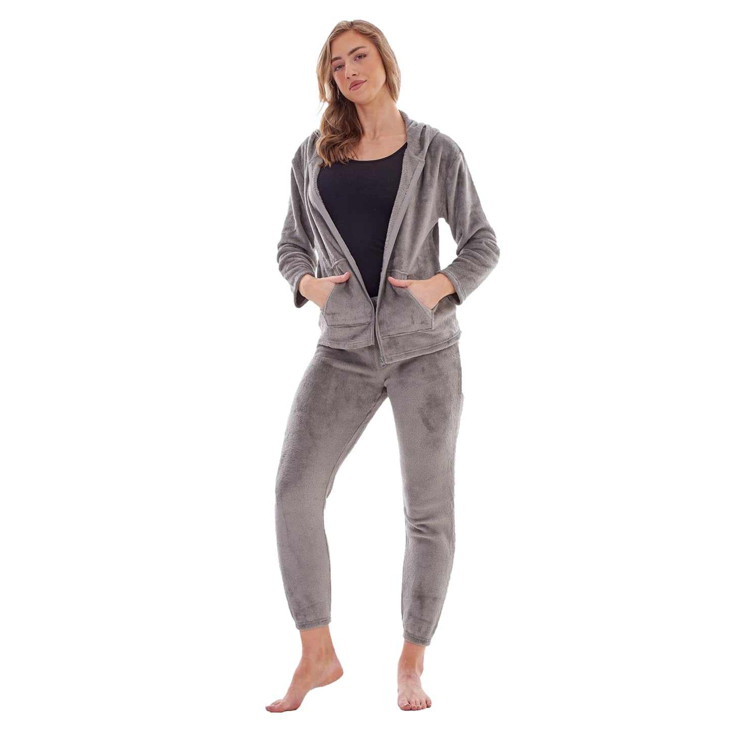 Grey - Front - Keanu Womens-Ladies Zipped Long Pyjama Set