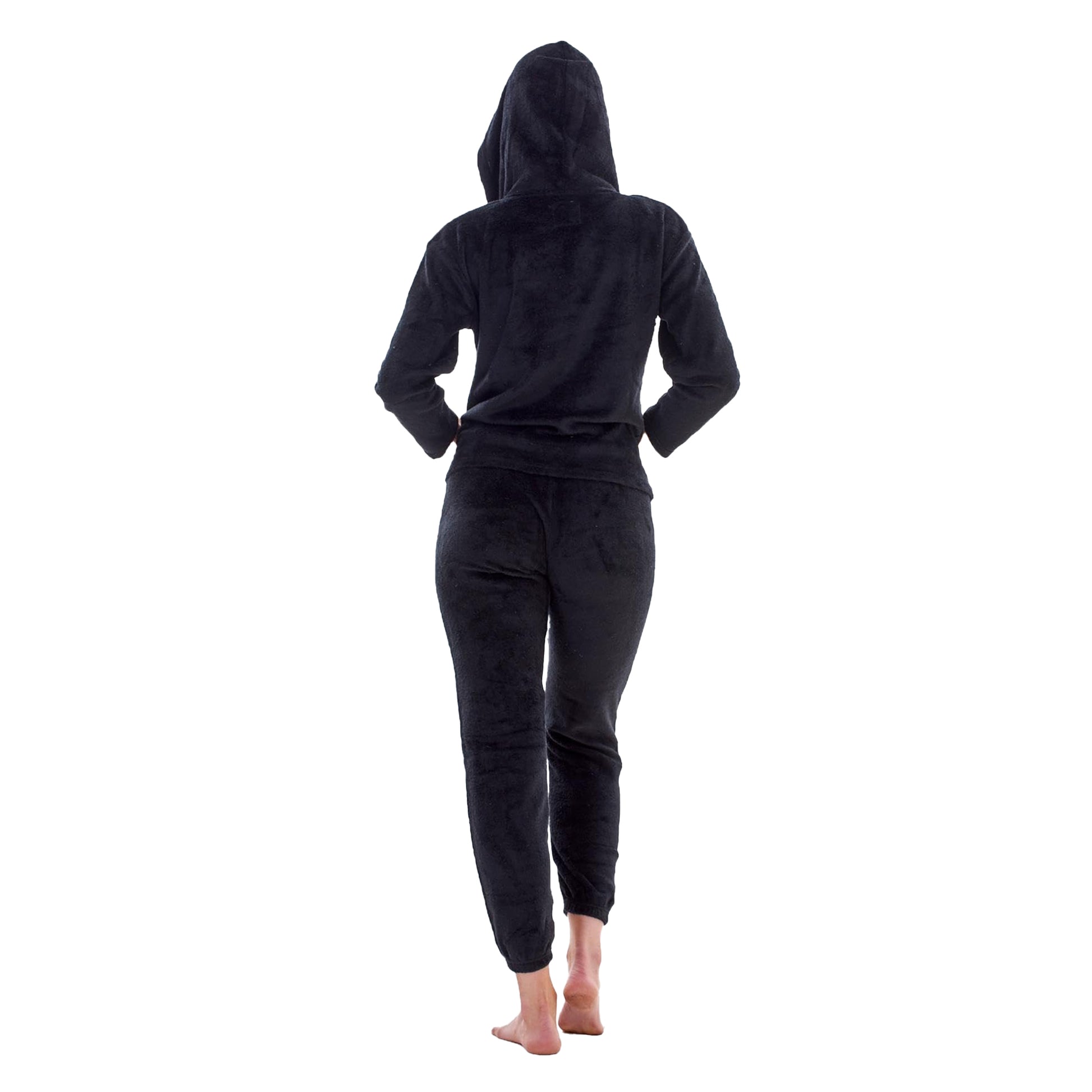 Black - Back - Keanu Womens-Ladies Zipped Long Pyjama Set