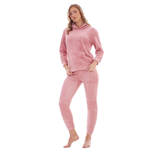 Pink - Front - Keanu Womens-Ladies Zipped Long Pyjama Set