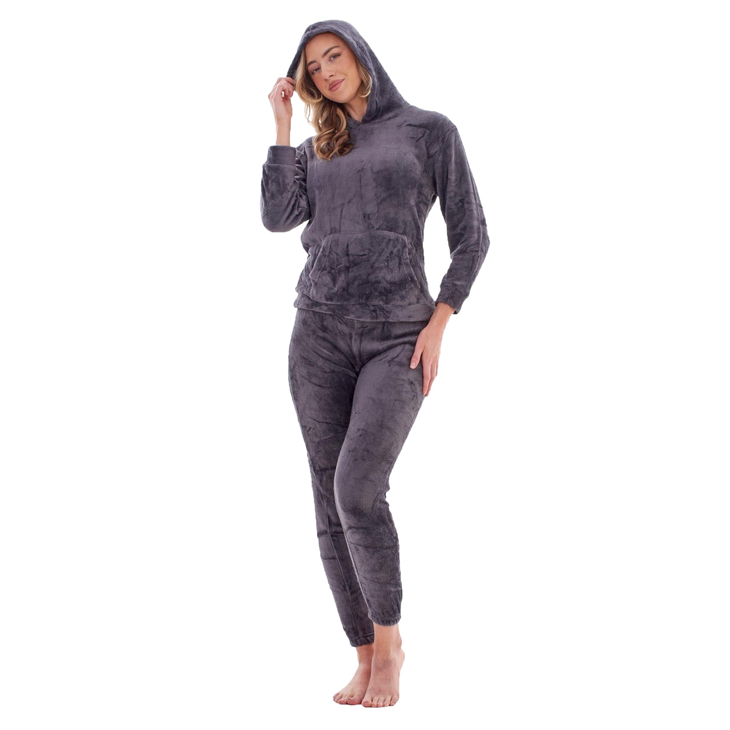 Charcoal - Front - Keanu Womens-Ladies Zipped Long Pyjama Set
