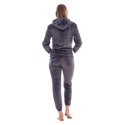 Charcoal - Back - Keanu Womens-Ladies Zipped Long Pyjama Set