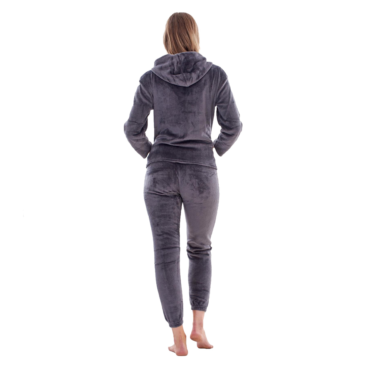 Charcoal - Back - Keanu Womens-Ladies Zipped Long Pyjama Set