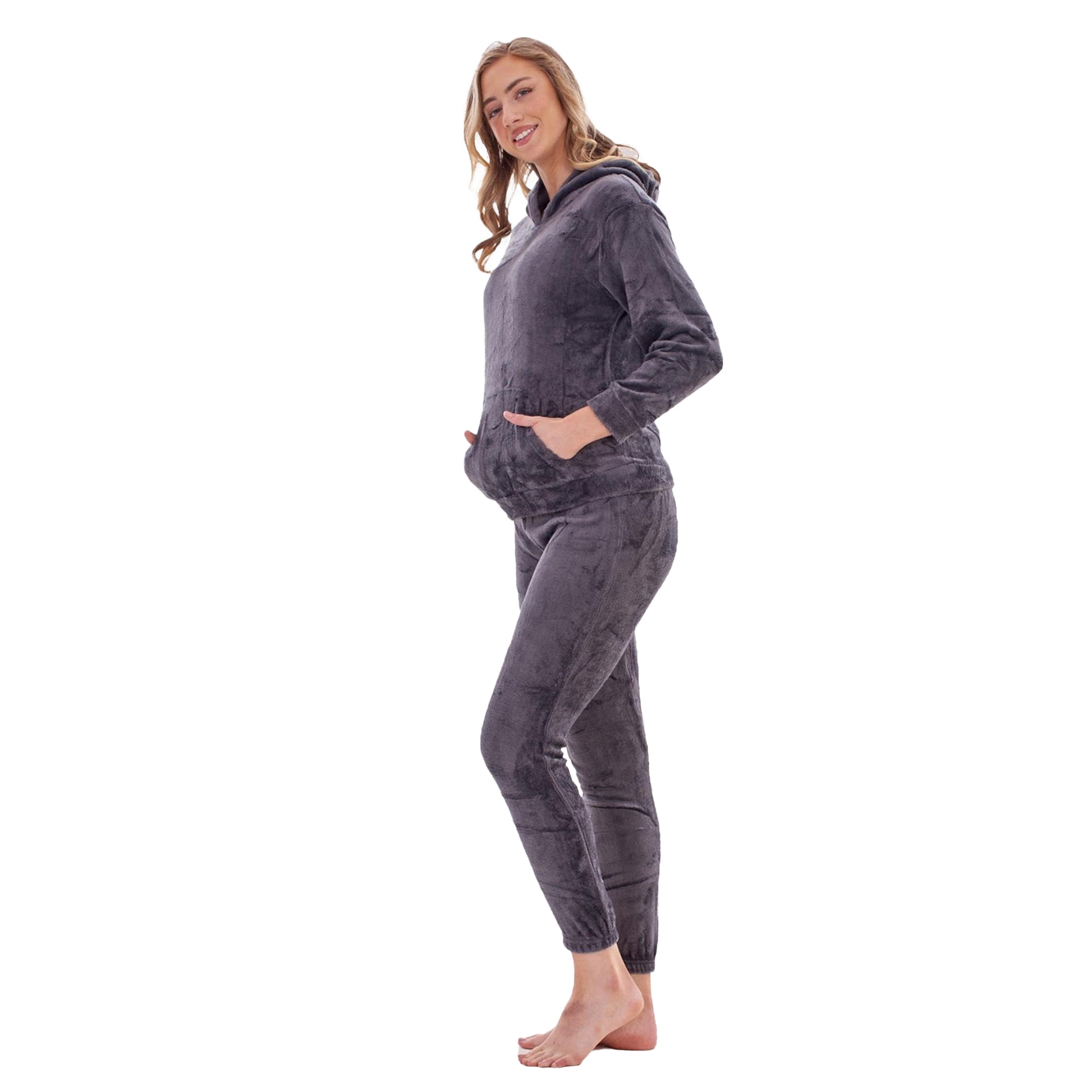 Charcoal - Side - Keanu Womens-Ladies Zipped Long Pyjama Set