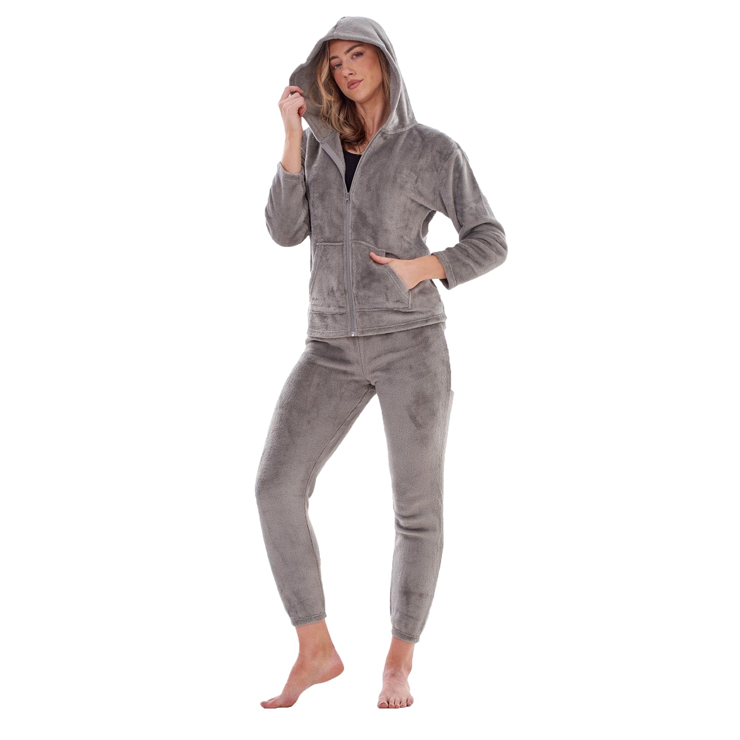 Grey - Side - Keanu Womens-Ladies Zipped Long Pyjama Set