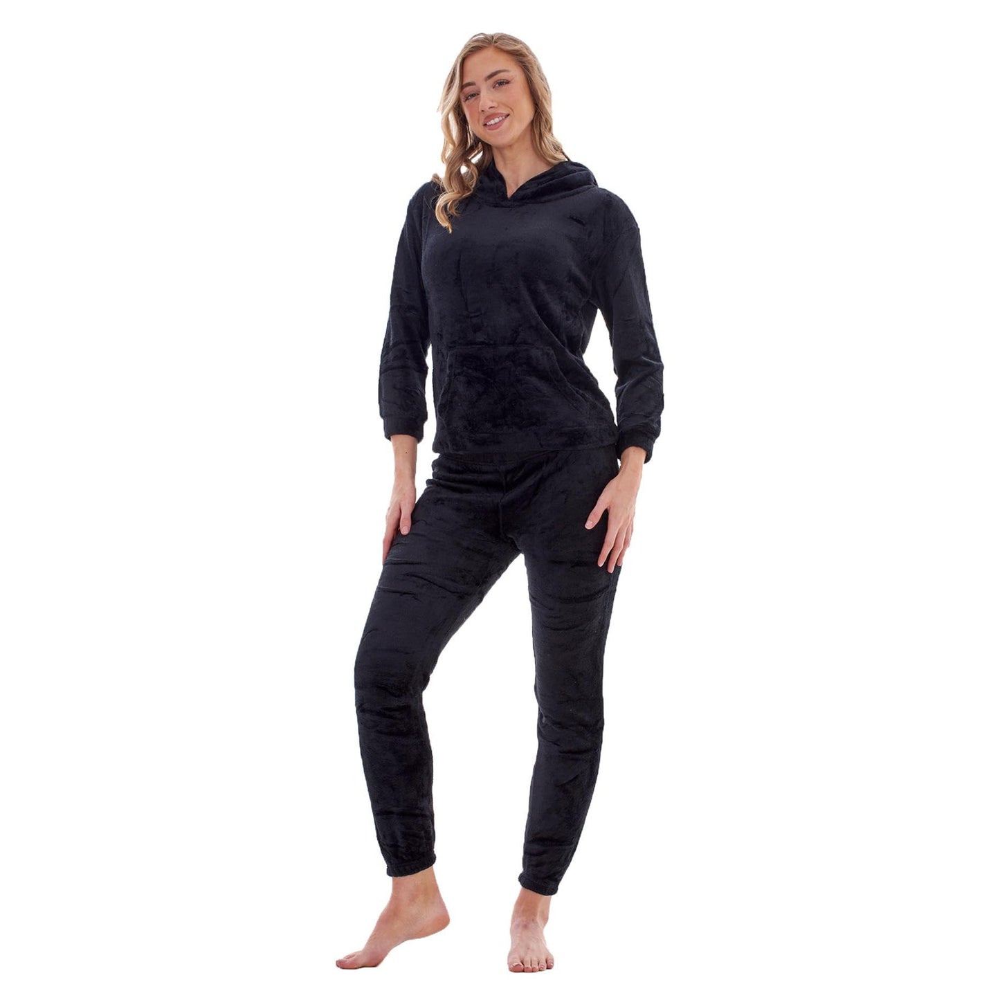 Black - Front - Keanu Womens-Ladies Zipped Long Pyjama Set