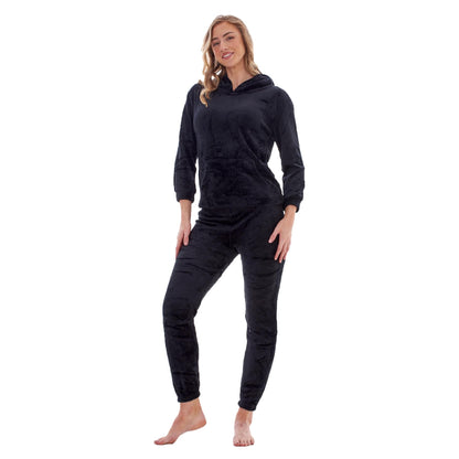 Black - Front - Keanu Womens-Ladies Zipped Long Pyjama Set