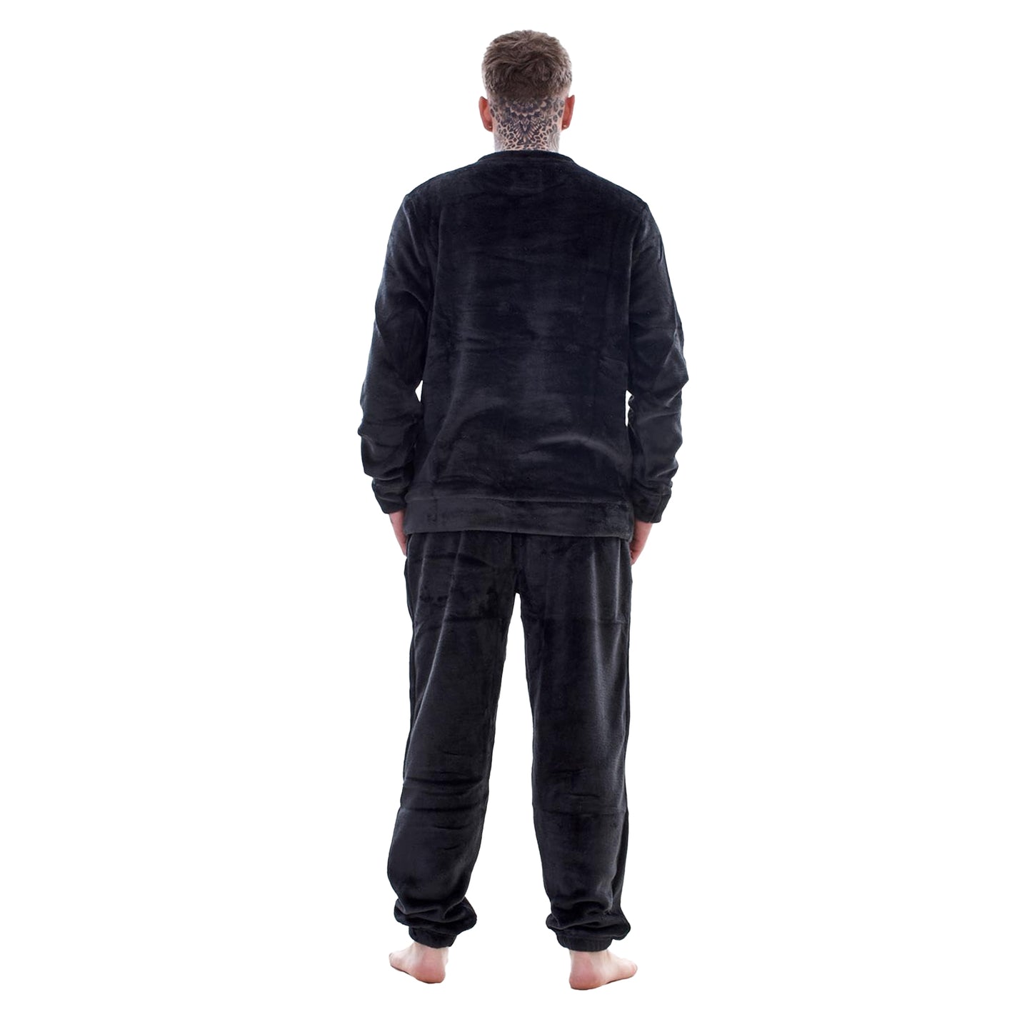 Black - Back - Keanu Mens Fleece Long Pyjama Set