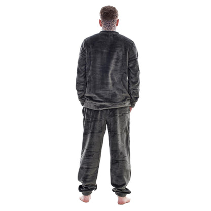 Grey - Back - Keanu Mens Fleece Long Pyjama Set