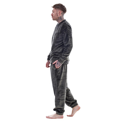 Grey - Side - Keanu Mens Fleece Long Pyjama Set
