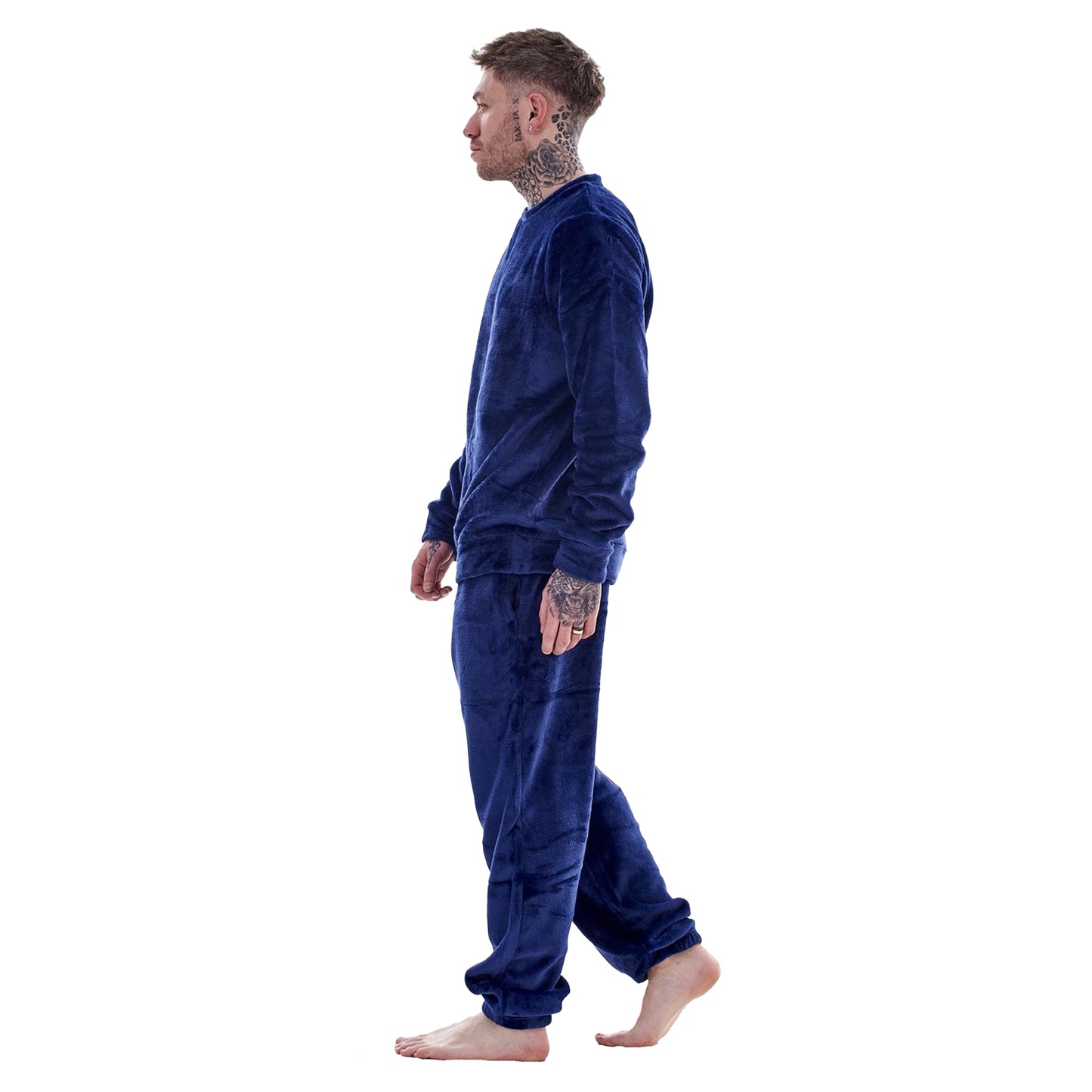 Navy - Side - Keanu Mens Fleece Long Pyjama Set