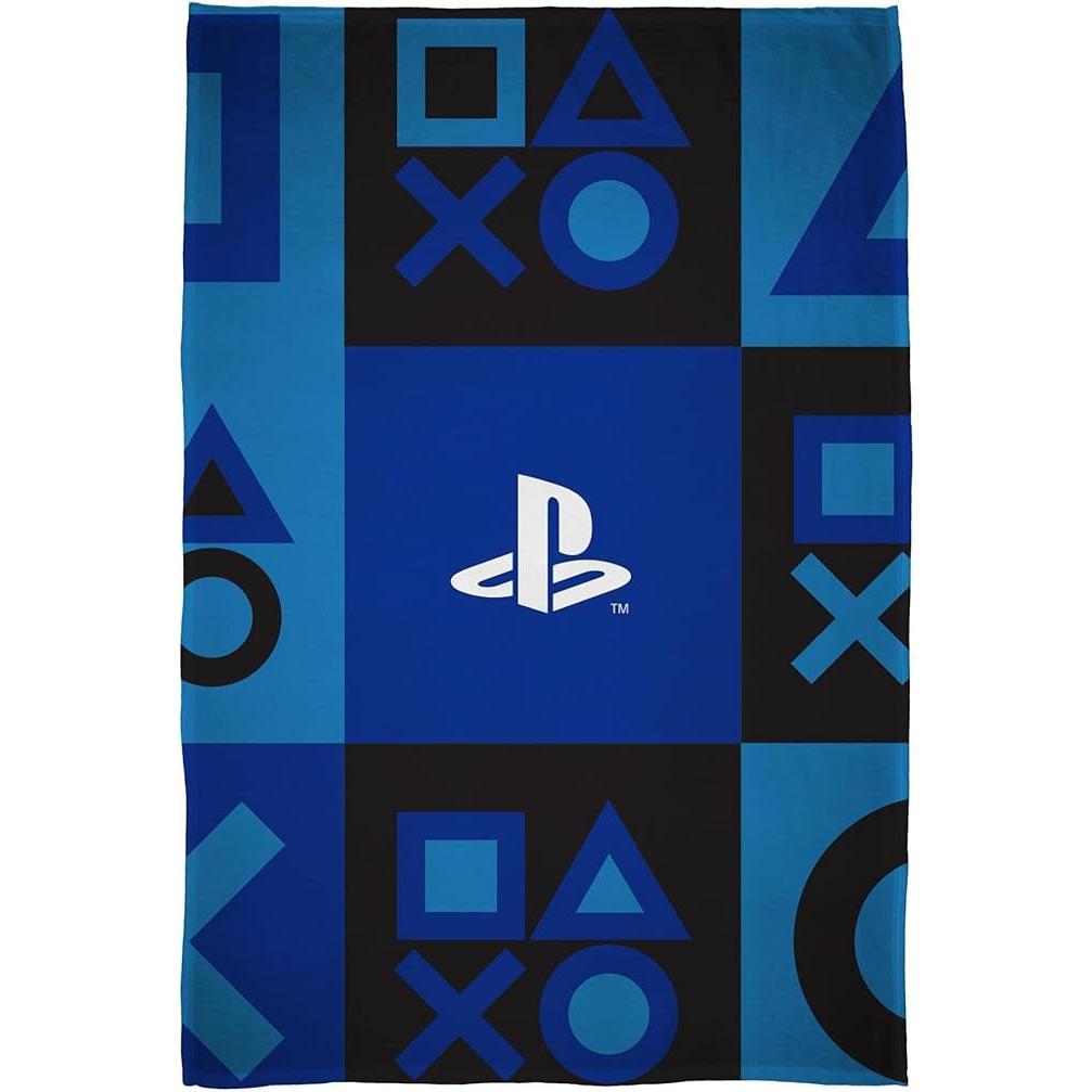 Royal Blue-Light Blue-Black - Front - Playstation Fleece Icons Blanket