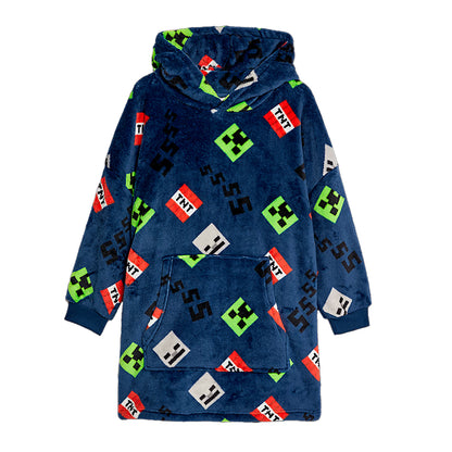 Blue-Green - Front - Minecraft Childrens-Kids Icons Sherpa Fleece Oversized Hoodie Blanket